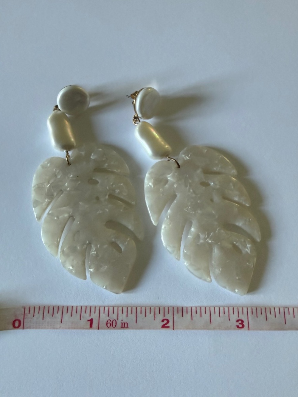 White Mother of Pearl Like Palm Earrings